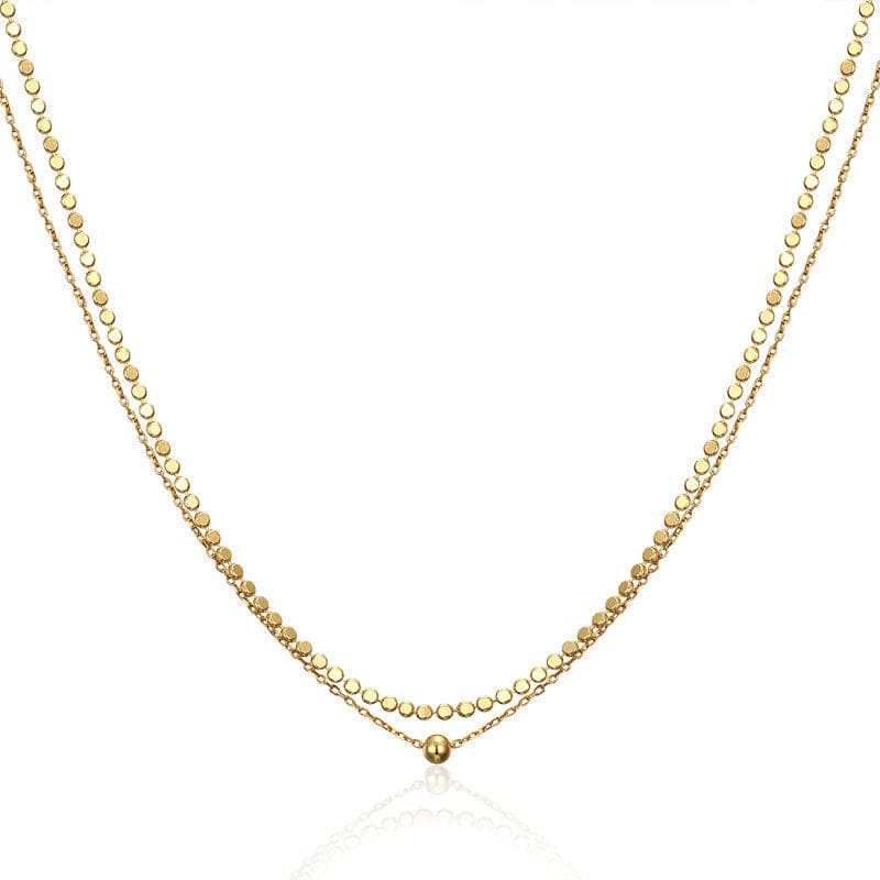 double layer double style two piece 2pc dainty choker gold bead chain link necklace