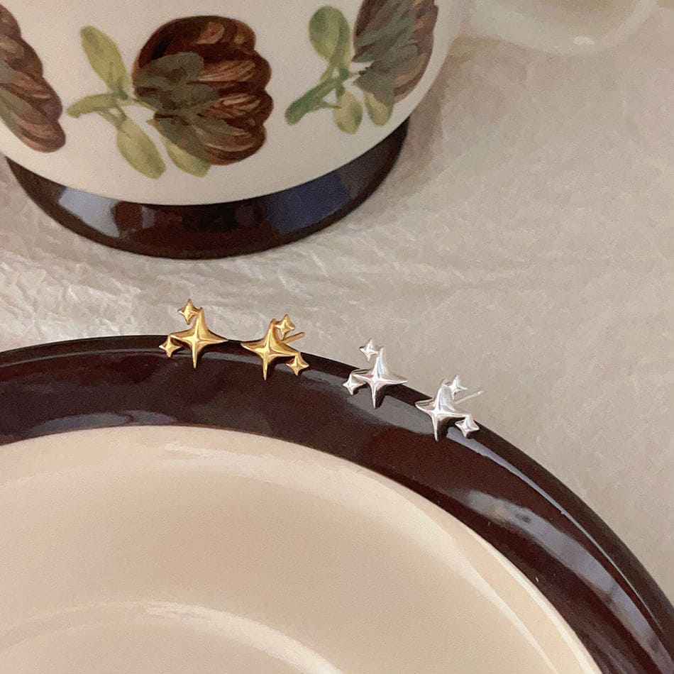 nolo cute mini dainty four pointed multi star gold plated sterling silver stud earrings