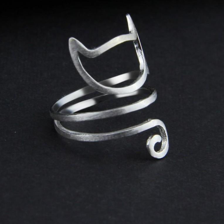 cute cat spiral outline 925 sterling silver ring option
