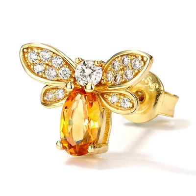 Little Honey Bee Beekeeper Gold Plated Sterling Silver Citrine And Cubic Zirconia Stud Earrings