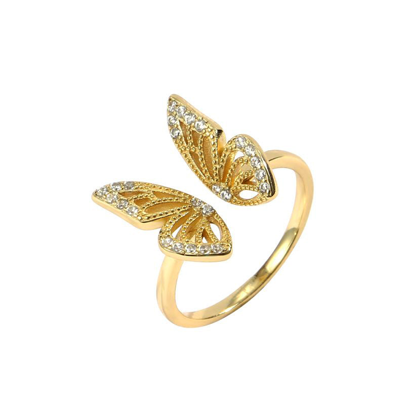 Open Butterfly 18k Gold Plated 925 Sterling Silver Ring