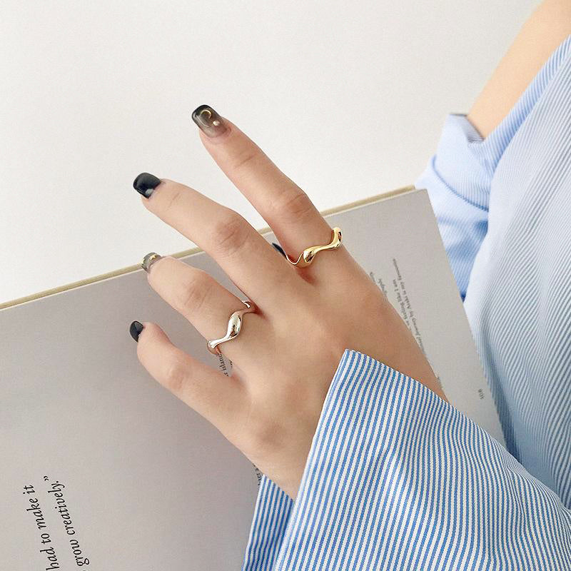 Abstract Wavy Irregular Shaped Minimalist Gold Plated Sterling Silver Ring