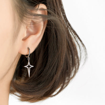 Hollow Funky Star Cross 925 Sterling Silver Minimalist Drop Earrings