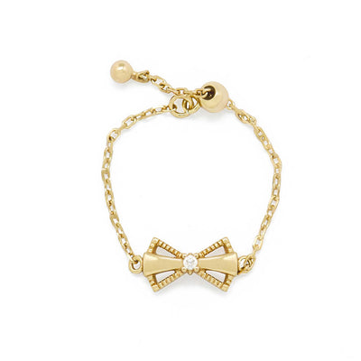 bow tie bowknot adjustable chain ring 14k gold plated 925 sterling silver ring