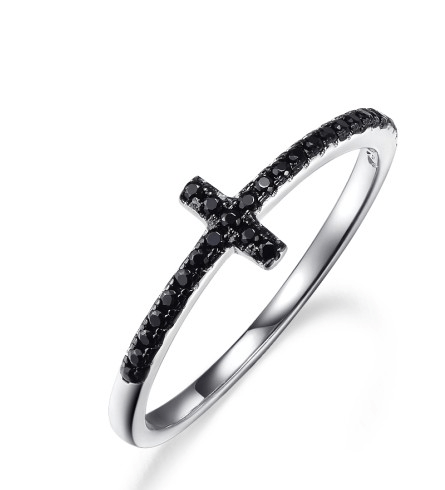 nolo beautiful black zirconia sterling silver cross ring