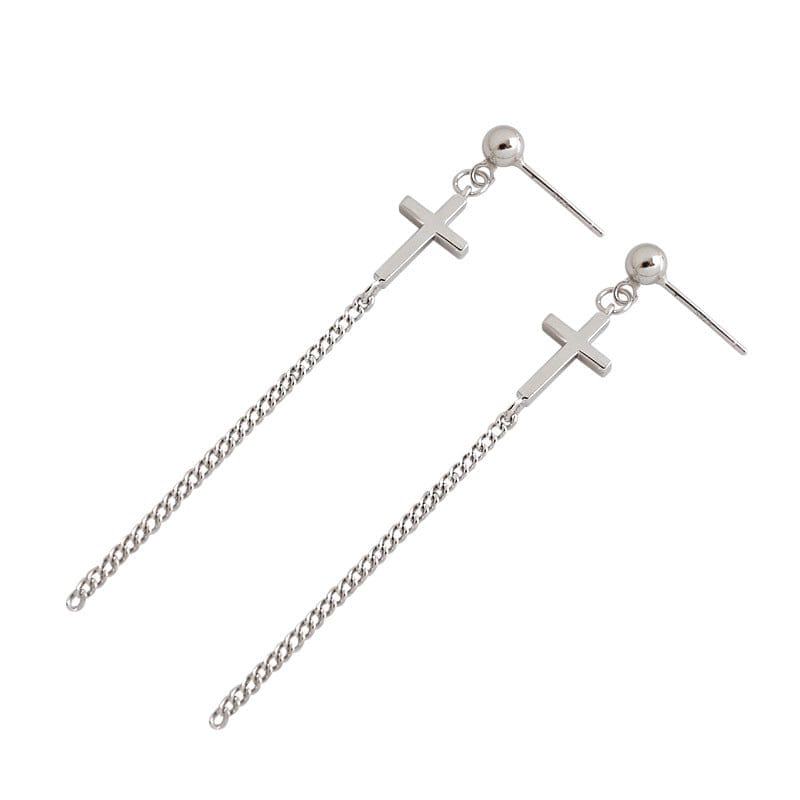 nolo swing chain cross dangle silver earrings