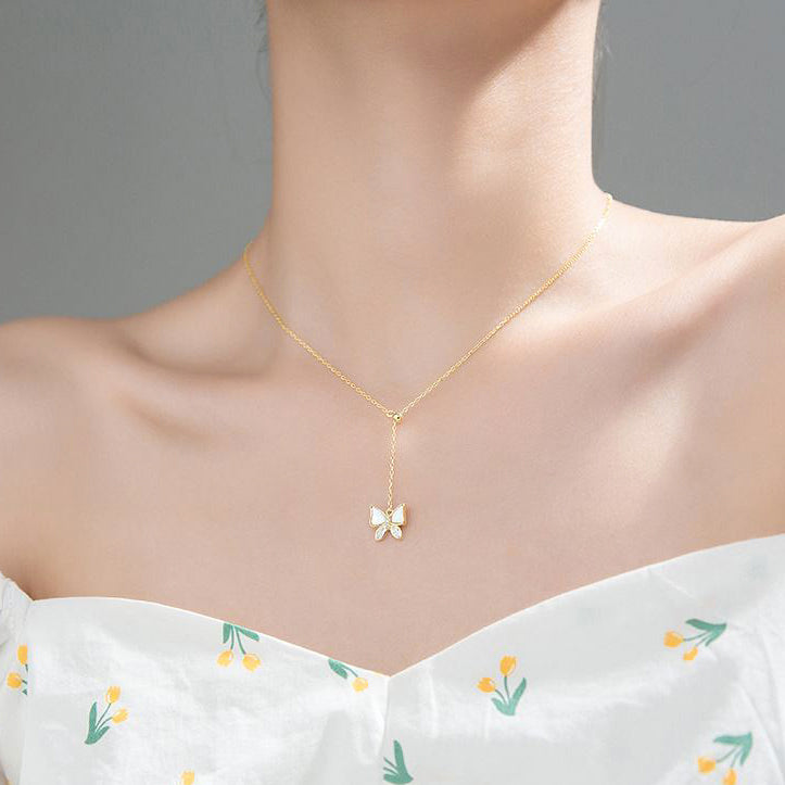 Butterfly Lariat 18K Gold Plated Sterling Silver Cubic Zirconia Neckla