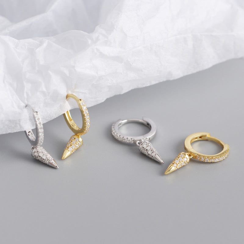 18k gold plated sterling silver and silver nolo huggie drop cone hoop earrings