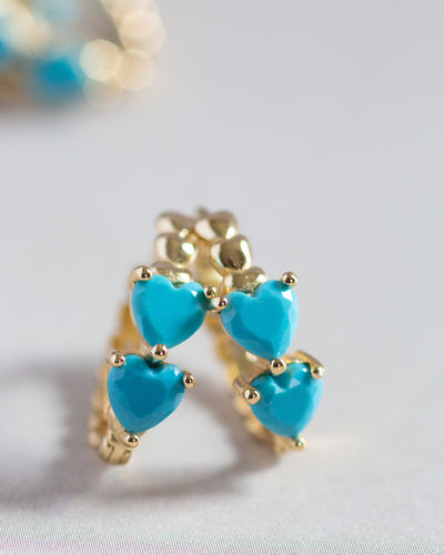 N O L O - Candy Colored Turquoise Double Heart Huggie Earrings