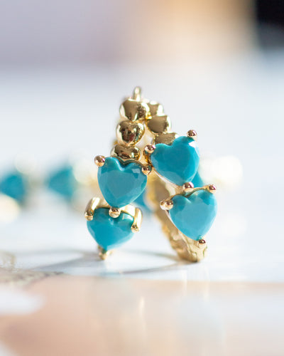 N O L O - Candy Colored Turquoise Double Heart Huggie Earrings