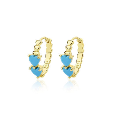 nolo candy colored turquoise double two heart super cute dainty fancy huggie hoop 18k gold sterling silver fun earrings