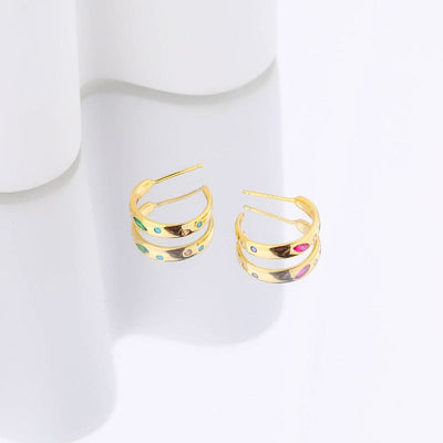 nolo colorful candy super cute bold fancy open hoop semi circle red and green colored cubic zirconia 18k gold sterling silver fun earrings