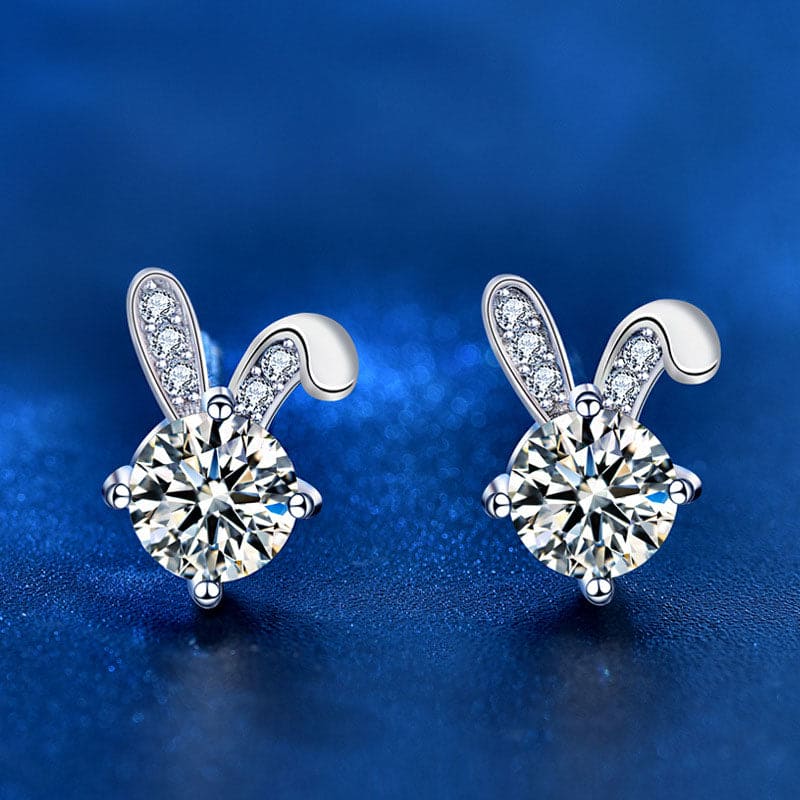 nolo cute curved rabbit ears sterling silver gemstone stud earrings