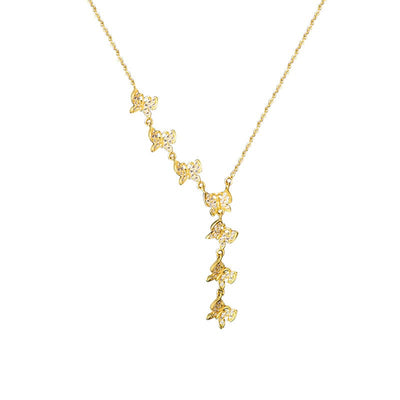 nolo cute dainty multi flying butterfly shaped gold plated sterling silver tassel necklace