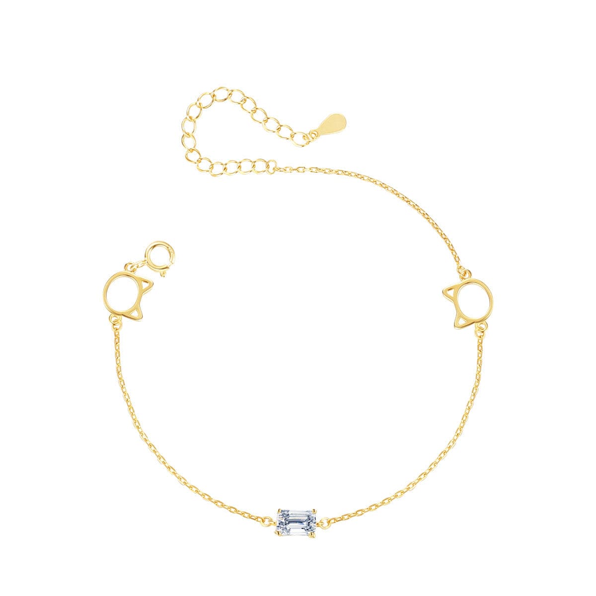 nolo cute hollow cat head gemstone dainty chain link gold plated sterling silver bracelet
