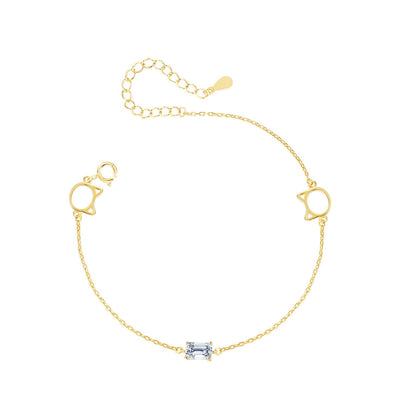 nolo cute hollow cat head gemstone dainty chain link gold plated sterling silver bracelet
