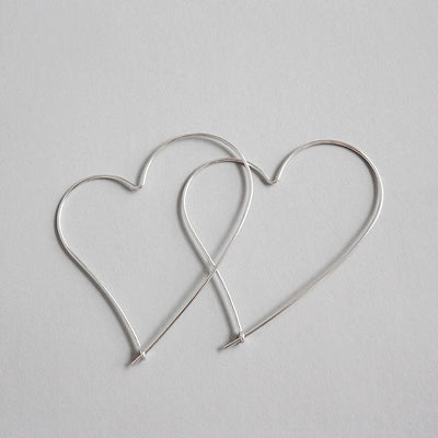 nolo cute unique heartfelt big hoop thin heart shape hoop silver wire artsy earrings