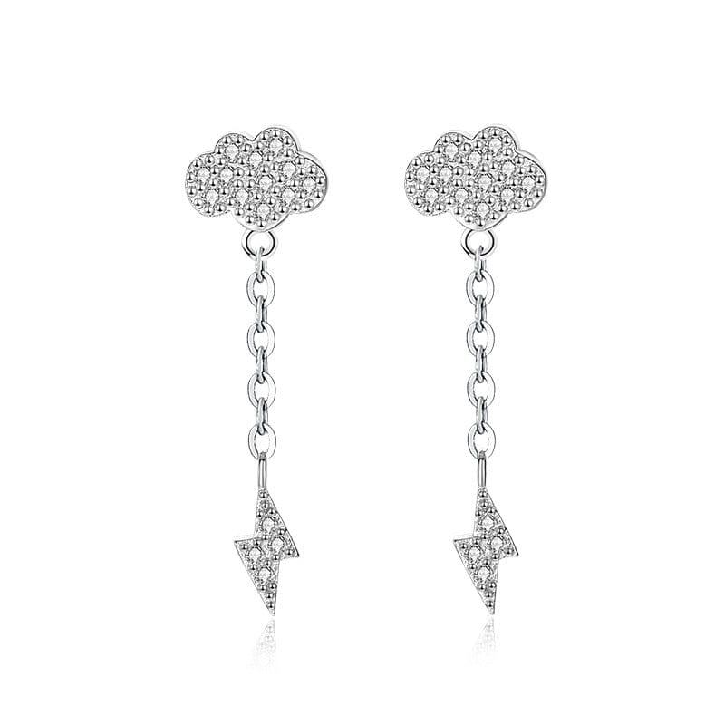 nolo lightning cloud dangle chain link cute dainty sterling silver playful earrings