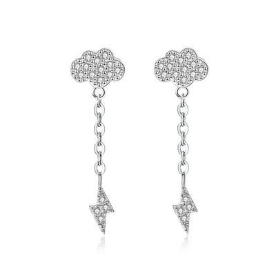 nolo lightning cloud dangle chain link cute dainty sterling silver playful earrings