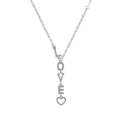 nolo love letter heart vertical love spelling word silver rhodium plated dainty unique necklace