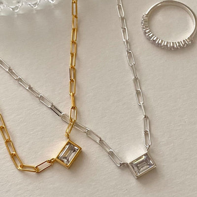 nolo paperclip broad link rectangle minimalist modern gemstone gold plated sterling silver chain necklace