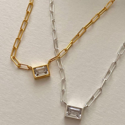 nolo paperclip broad link rectangle minimalist modern gemstone gold plated sterling silver chain necklace