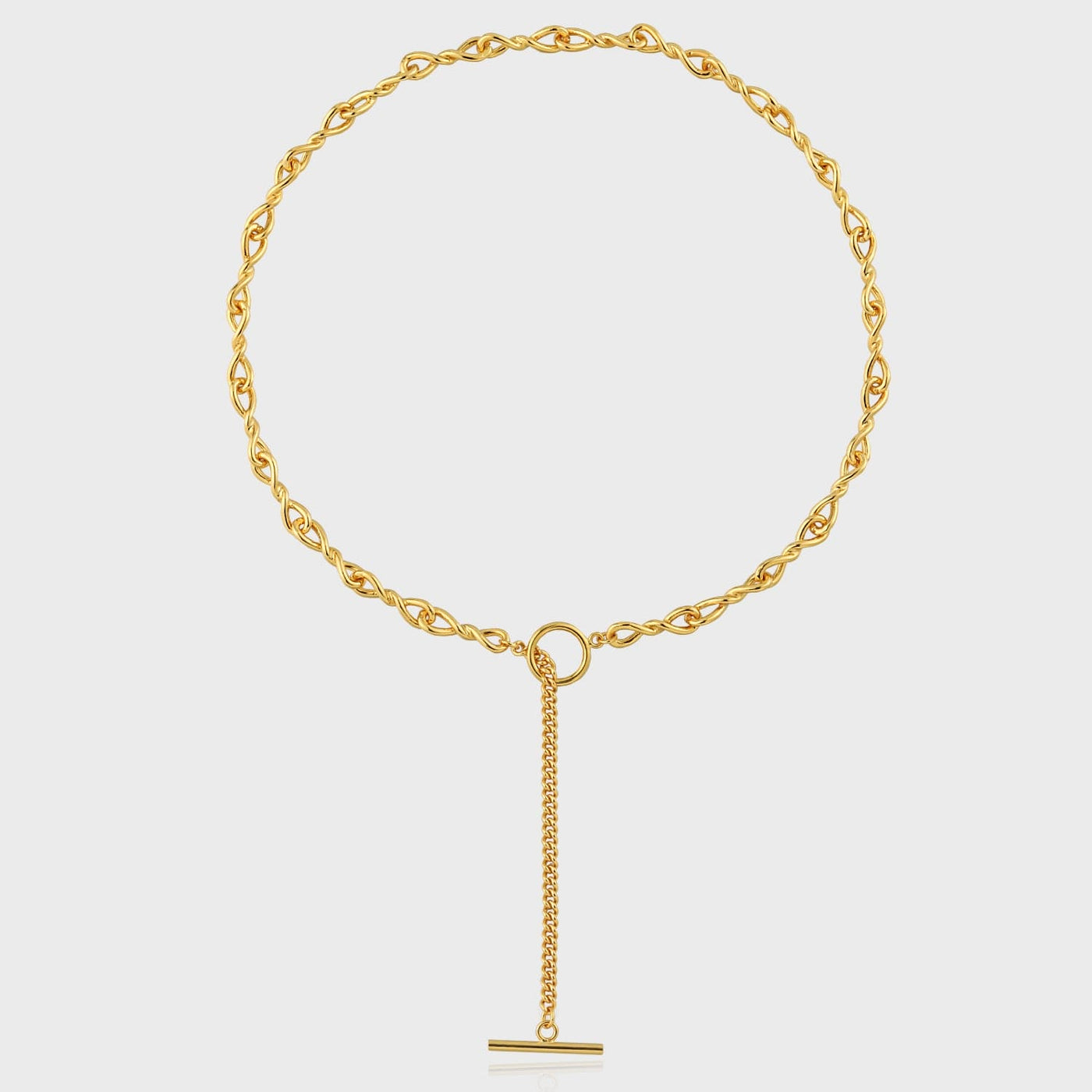 nolo rich OT toggle clasp lariat style choker gold plated sterling silver spiral twist chain drop necklace