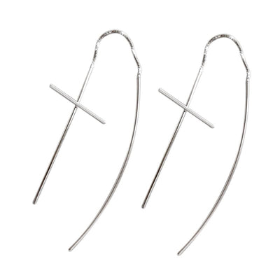 nolo threader cross thin minimalist retro fine dangle curve long hanging chain sterling silver earrings