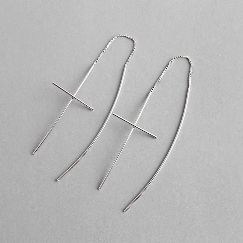 nolo threader cross thin minimalist retro fine dangle curve long hanging chain sterling silver earrings