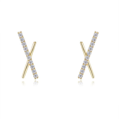 nolo xquisite asymmetrical irregular x shaped cubic zirconia gemstone gold plated sterling silver stud earrings