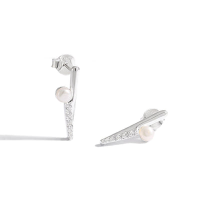 pearl shell bar cubic zirconia sterling silver stud earrings