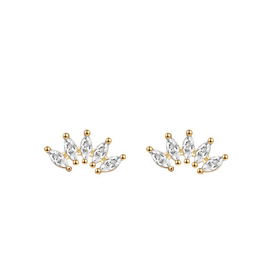 queens radiance gold plated sterling silver crown shaped cubic zirconia stud earrings