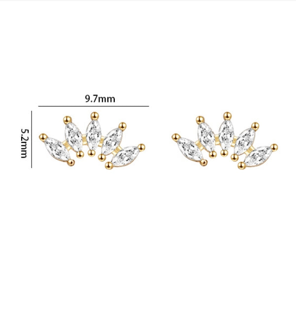 queens radiance gold plated sterling silver crown shaped cubic zirconia stud earrings