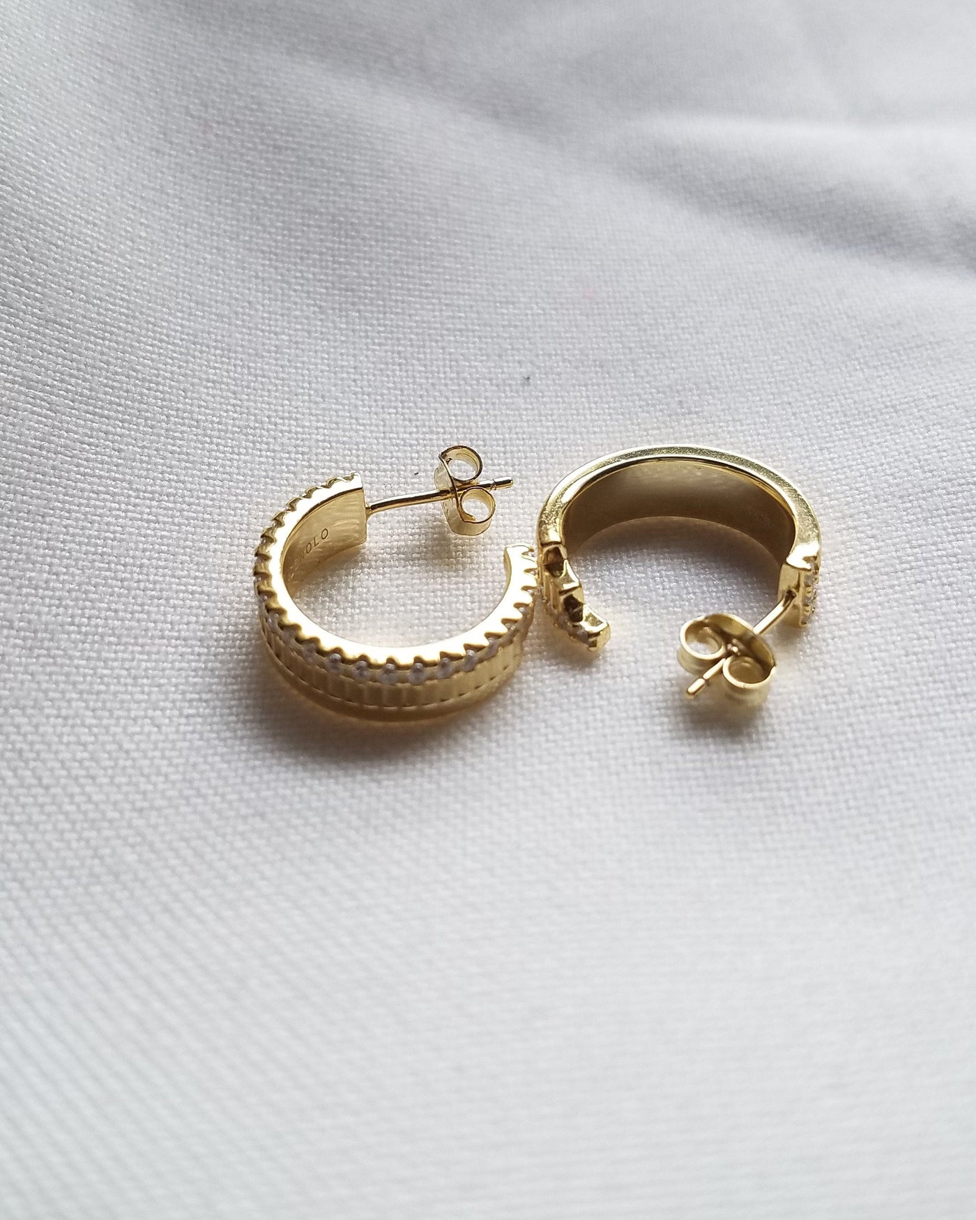 stairway of hope 14k gold plated sterling silver open hoop zirconia earrings