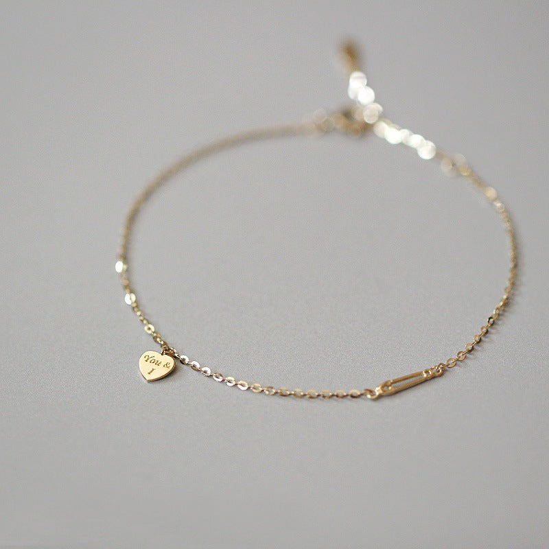 you and I bracelet or anklet gold plated sterling silver heart chain bracelet