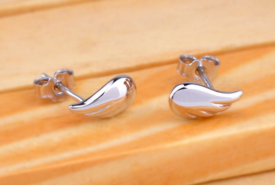 S925 Sterling Silver Angel Wings Stud Minimalist Earrings