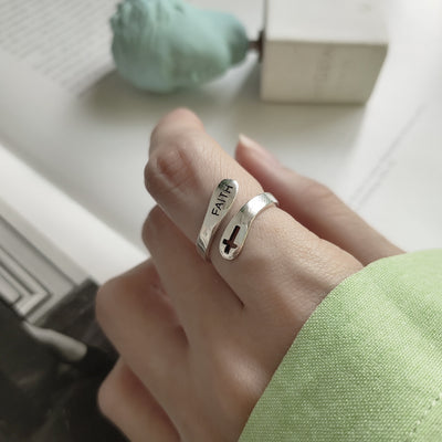 Faith & Cross Style Sterling Silver Christian Ring