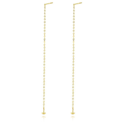 18K Gold Thin Long Linear Bar Dangle Drop Cable Link Earrings