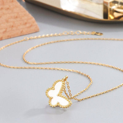 18K gold plated dainty butterfly pearl seashell 925 sterling silver necklace