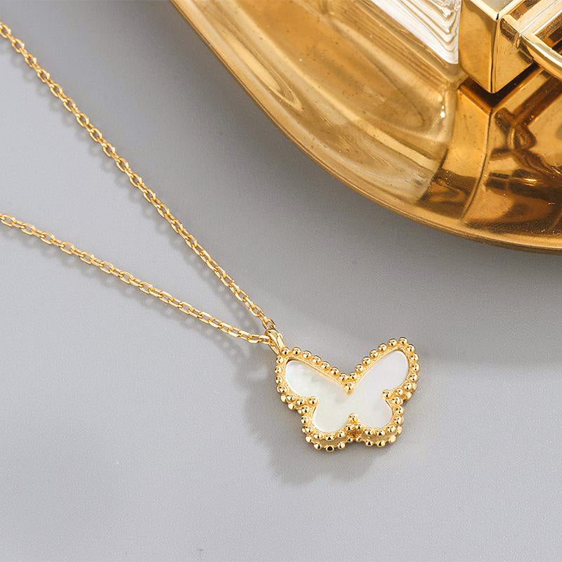 18K gold plated dainty butterfly pearl seashell 925 sterling silver necklace