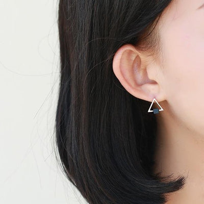 925 Sterling Silver Minimalist Triangle Black Earring