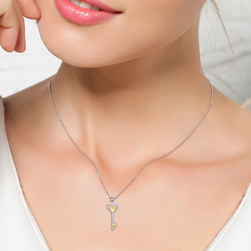 Key Heart 925 Silver Pendant Necklace