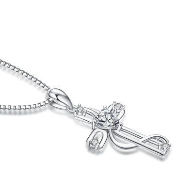 925 Sterling Silver Cross Infinity Accented Necklace