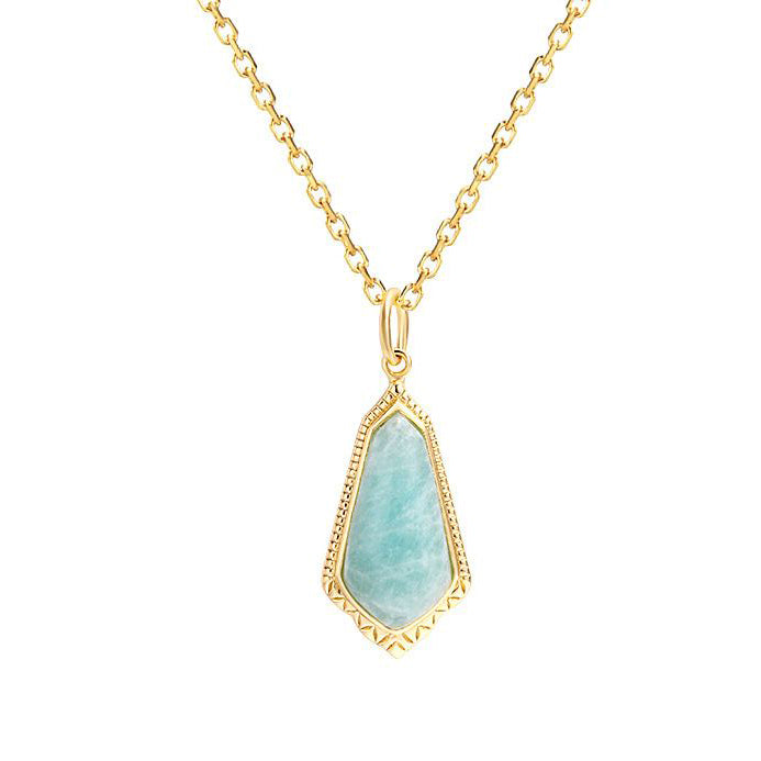 Amazonite Natural Blue Green 14k Gold Plated 925 Sterling Silver Fine Necklace