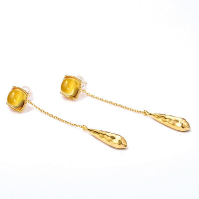 Beautiful Gold Plated Sterling Silver Dangle Drop Citrine Synthetic Topaz Earrings