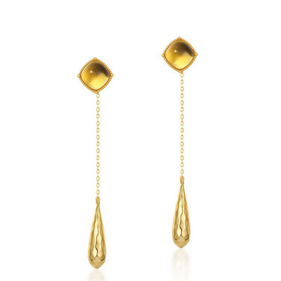 Beautiful Gold Plated Sterling Silver Dangle Drop Citrine Synthetic Topaz Earrings