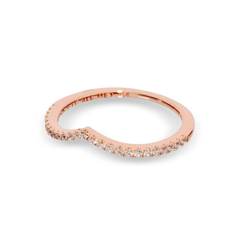 Chevron Curved Stackable Wishbone Rose Gold Plated 925 Sterling Silver Cubic Zirconia Ring