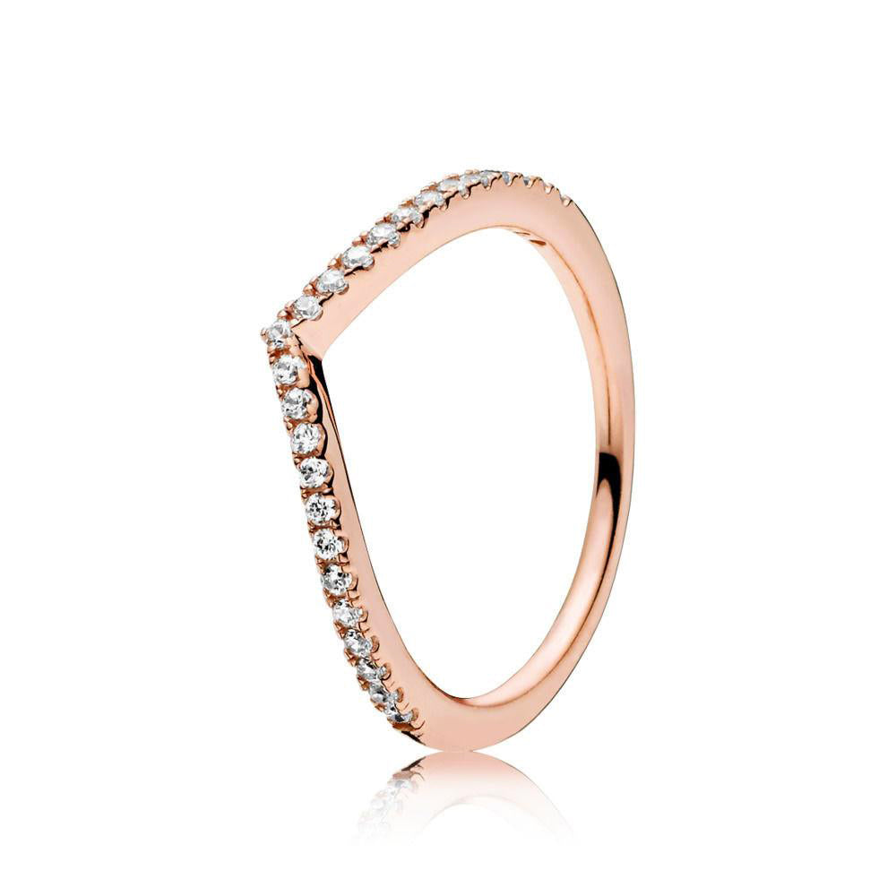 Chevron Curved Stackable Wishbone Rose Gold Plated 925 Sterling Silver Cubic Zirconia Ring