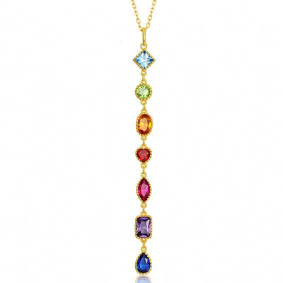 Colorful Geometric Shaped Cubic Zirconia Gemstone 9K Gold Plated 925 Sterling Silver Pendant