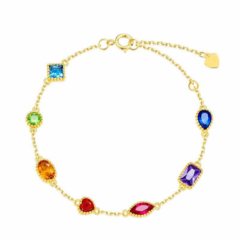 Colorful Geometric Shaped Cubis Zirconia 925 Sterling Silver 9K Gold Plated Bracelet
